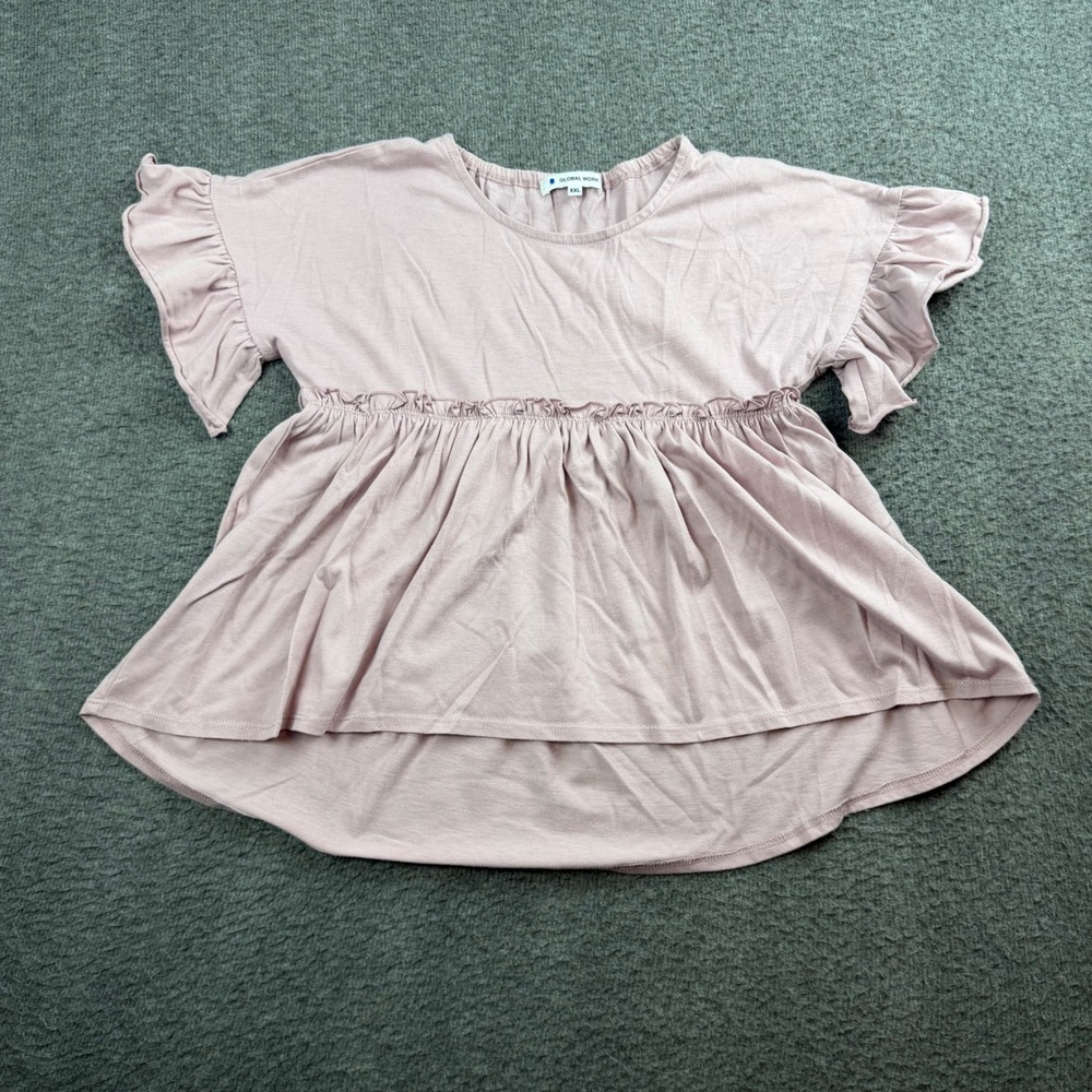 Global‎ Work Babydoll Top Girls XXL Pink Ruffle Sleeve Peplum GWK19352AD